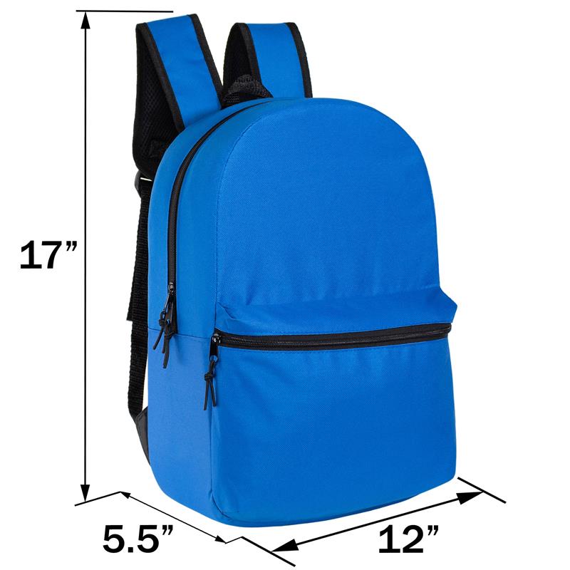 17" Kids Basic Wholesale Backpack in 12 Colors With Side Pocket - Bulk Case of 24 Bookbags