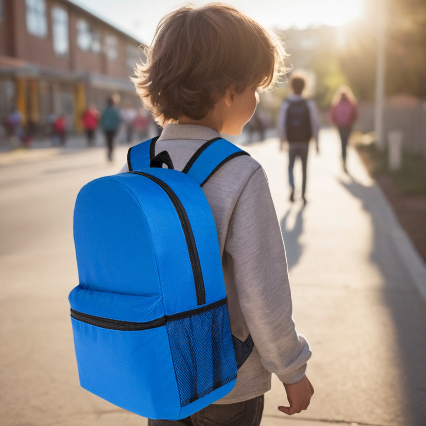 17" Kids Basic Wholesale Backpack in 12 Colors With Side Pocket - Bulk Case of 24 Bookbags