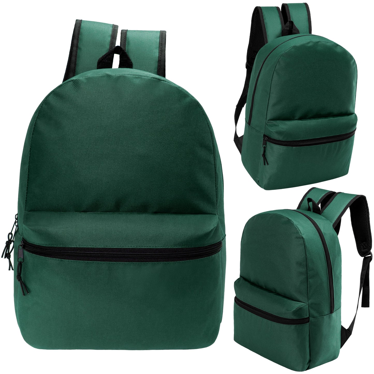 17" Kids Basic Wholesale Backpack in Dark Green - Bulk Case of 24 Bookbags