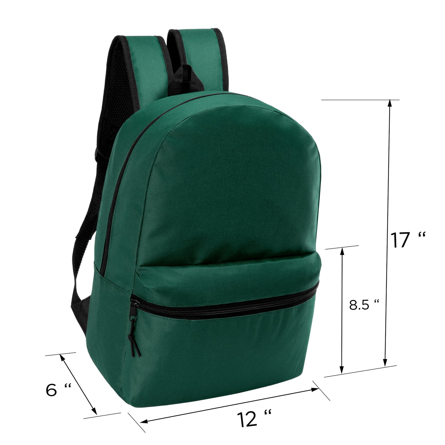 17" Kids Basic Wholesale Backpack in Dark Green - Bulk Case of 24 Bookbags