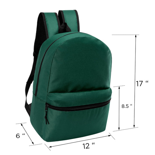 17" Kids Basic Wholesale Backpack in Dark Green - Bulk Case of 24 Bookbags