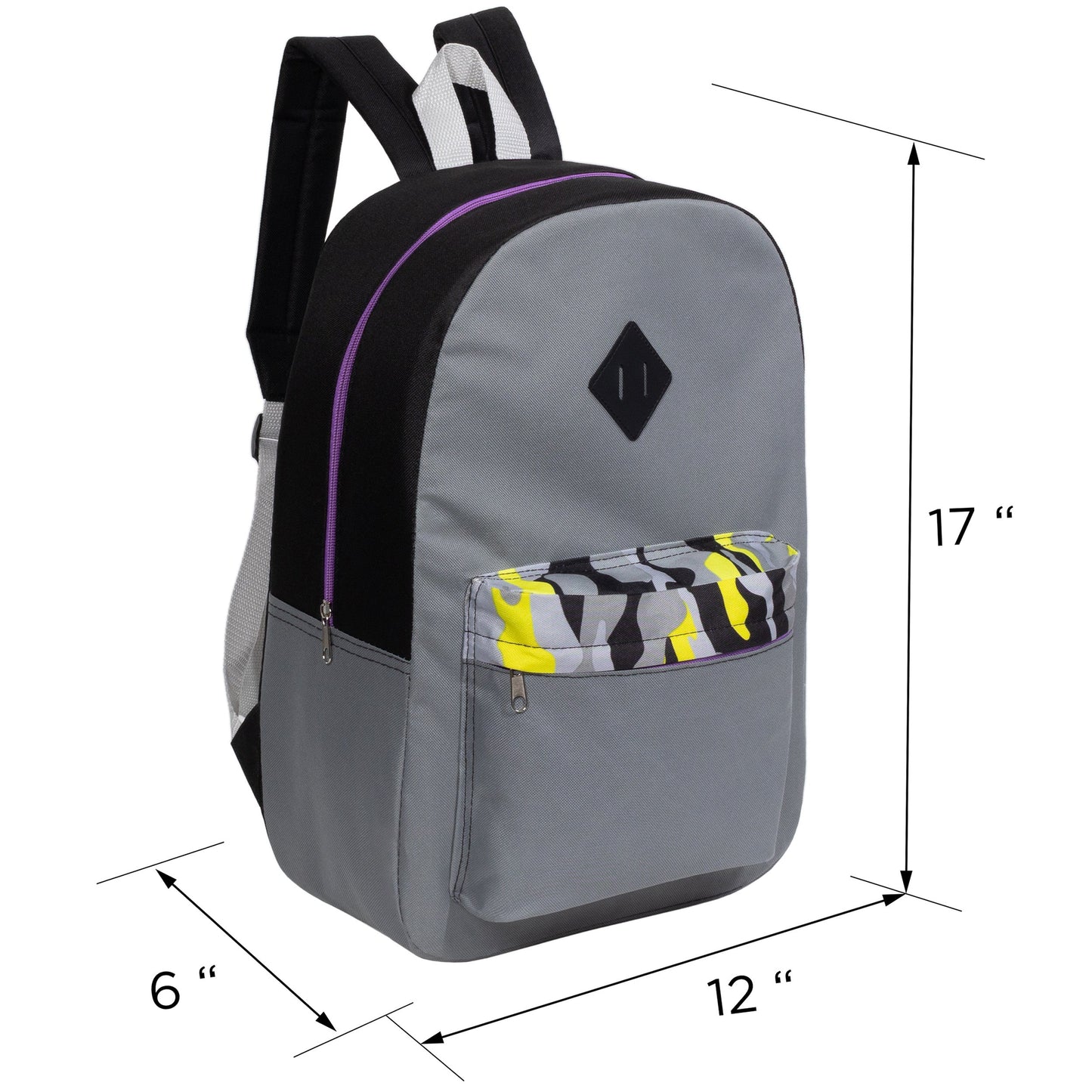 17" Padded Back Kids Wholesale Backpacks with a Diamond Patch in 3 Colors  - Bulk Case of 24